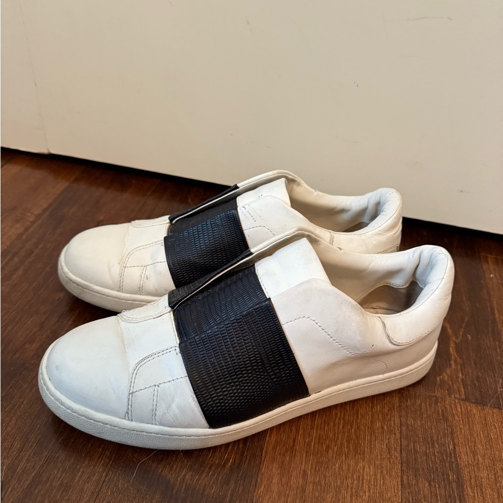 White and Black Vince Slip-On Sneakers